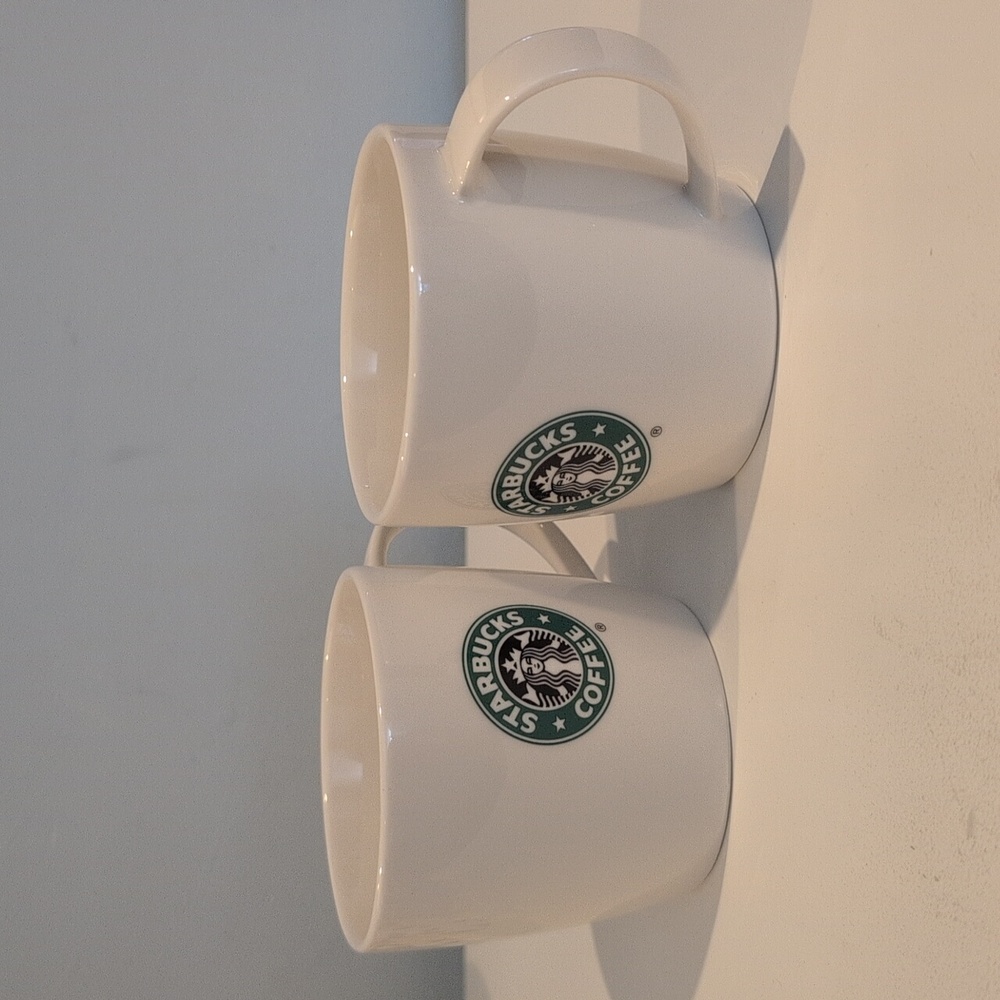 Starbucks 12 Ounce New Bone China Coffee Cup Pair 2008 Collection Classic White